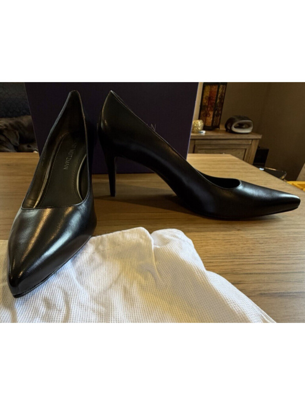 Stuart Weitzman Tessa Black Leather Pointed Toe Pumps Size 11.5 UW61448 NIB